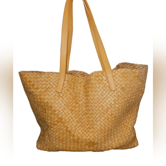 Massimo Palomba Handbags - Massimo Palomba Tan Basket Weave Italian Leather Wide Tote